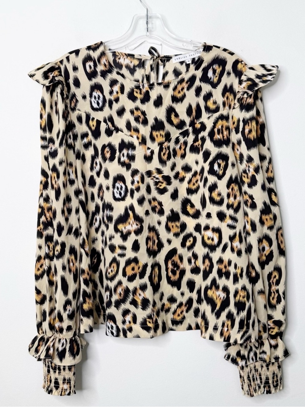 ENGLISH FACTORY Animal Print Ruffle Shoulder Long-Sleeve Top Blouse Sz. Medium - Picture 2 of 4